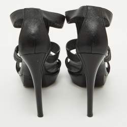 Pre Owned Fendi Black Leather Zipper Strappy Platform Sandals Size 37.5