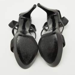 Pre Owned Fendi Black Leather Zipper Strappy Platform Sandals Size 37.5