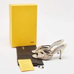 Fendi Yellow/Brown Leather and Zucca Canvas Slide Sandals Size 36.5
