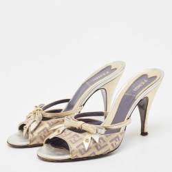 Fendi Yellow/Brown Leather and Zucca Canvas Slide Sandals Size 36.5