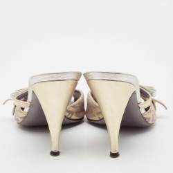 Fendi Yellow/Brown Leather and Zucca Canvas Slide Sandals Size 36.5