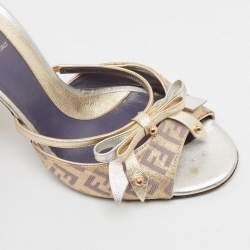 Fendi Yellow/Brown Leather and Zucca Canvas Slide Sandals Size 36.5