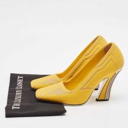 Fendi Yellow Fabric F Freedom Block Heel Pumps Size 38