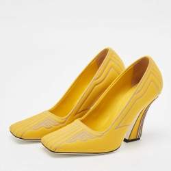 Fendi Yellow Fabric F Freedom Block Heel Pumps Size 38
