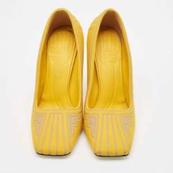 Fendi Yellow Fabric F Freedom Block Heel Pumps Size 38