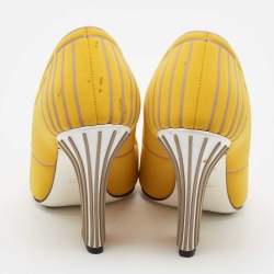 Fendi Yellow Fabric F Freedom Block Heel Pumps Size 38