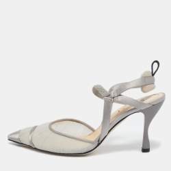 مملوكة مسبقًا Fendi Grey Satin and Net Colibri Lite Slingback Pumps Size 36