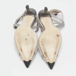 مملوكة مسبقًا Fendi Grey Satin and Net Colibri Lite Slingback Pumps Size 36