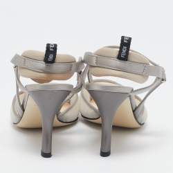 مملوكة مسبقًا Fendi Grey Satin and Net Colibri Lite Slingback Pumps Size 36