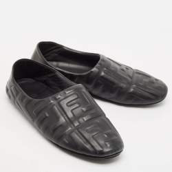 Pre Owned Fendi Black Leather forever fendi Flats Size 38