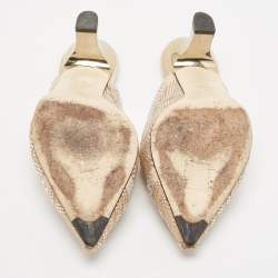 Fendi Beige Mesh Crystal Embellished Colibri Mules Size 38.5