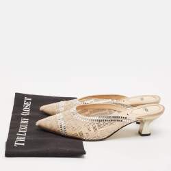 Fendi Beige Mesh Crystal Embellished Colibri Mules Size 38.5
