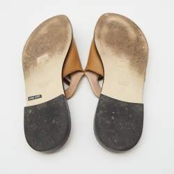 Pre Owned Fendi Brown Leather F Logo Open Toe Flat Mules 37