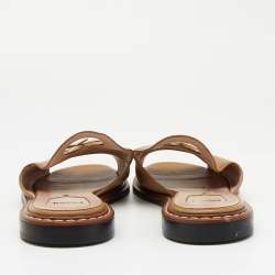 Pre Owned Fendi Brown Leather F Logo Open Toe Flat Mules 37