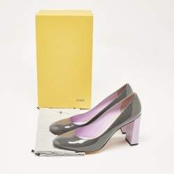 Fendi Grey Patent Leather Round Tote Pumps Size 41