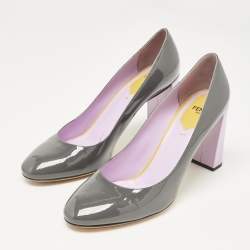 Fendi Grey Patent Leather Round Tote Pumps Size 41