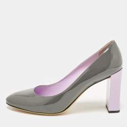 Fendi Grey Patent Leather Round Tote Pumps Size 41