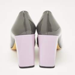 Fendi Grey Patent Leather Round Tote Pumps Size 41