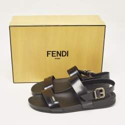 Pre Owned Fendi Black Patent Leather Strap Buckle Flats Size 40