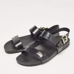 Pre Owned Fendi Black Patent Leather Strap Buckle Flats Size 40
