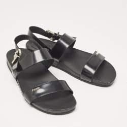 Pre Owned Fendi Black Patent Leather Strap Buckle Flats Size 40