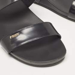 Pre Owned Fendi Black Patent Leather Strap Buckle Flats Size 40