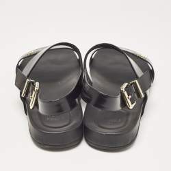 Pre Owned Fendi Black Patent Leather Strap Buckle Flats Size 40