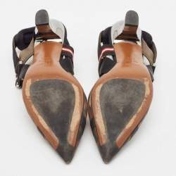 مملوكة مسبقًا Fendi Brown Canvas and Mesh Colibri Slingback Pumps Size 35.5