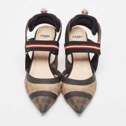 مملوكة مسبقًا Fendi Brown Canvas and Mesh Colibri Slingback Pumps Size 35.5