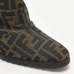 Fendi Green Zucca Canvas Ankle Length Boots Size 37.5