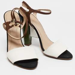 Fendi Multicolor Canvas and Leather Ankle Strap Sandals Size 40