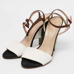 Fendi Multicolor Canvas and Leather Ankle Strap Sandals Size 40