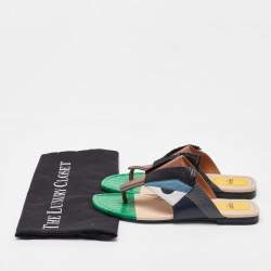 Pre Owned Fendi Multicolor Leather Bug Monster Flat Thong Sandals Size 37