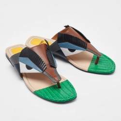 Pre Owned Fendi Multicolor Leather Bug Monster Flat Thong Sandals Size 37