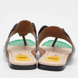 Pre Owned Fendi Multicolor Leather Bug Monster Flat Thong Sandals Size 37