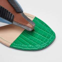 Pre Owned Fendi Multicolor Leather Bug Monster Flat Thong Sandals Size 37