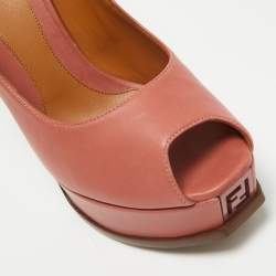Fendi Pink Leather Fendista Peep Toe Platform Pumps Size 40