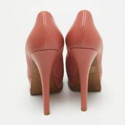 Fendi Pink Leather Fendista Peep Toe Platform Pumps Size 40