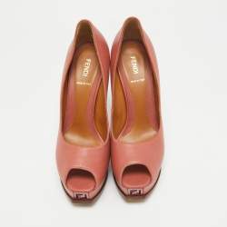 Fendi Pink Leather Fendista Peep Toe Platform Pumps Size 40