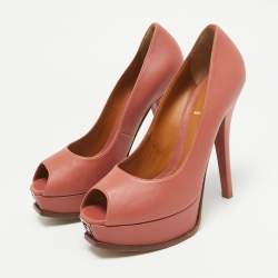 Fendi Pink Leather Fendista Peep Toe Platform Pumps Size 40
