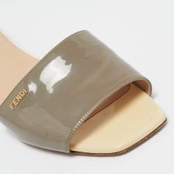 Fendi Grey Patent Leather Slide Sandals Size 41