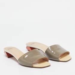 Fendi Grey Patent Leather Slide Sandals Size 41