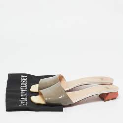 Fendi Grey Patent Leather Slide Sandals Size 41