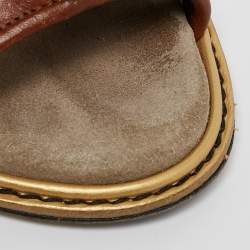 Fendi Brown Cut Out Leather Open Toe Slide Sandals Size 39