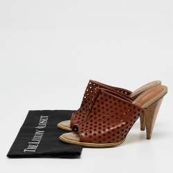 Fendi Brown Cut Out Leather Open Toe Slide Sandals Size 39