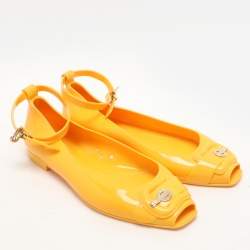 Fendi Yellow Jelly Peep Toe Ankle Strap Flat Sandals Size 38
