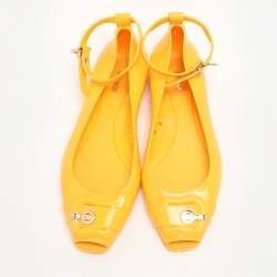 Fendi Yellow Jelly Peep Toe Ankle Strap Flat Sandals Size 38
