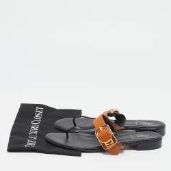 Pre Owned صندل فنْدي بَنّي/أسود جِلْد إبزيم بإصبع وانزلاق بتصميم فلات مقاس 40