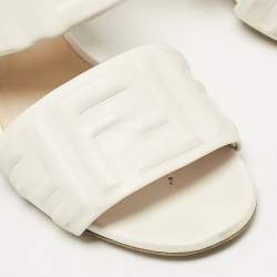 Fendi White Leather FF Block Heel Slide Sandals Size 39