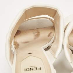Fendi White Leather FF Block Heel Slide Sandals Size 39
